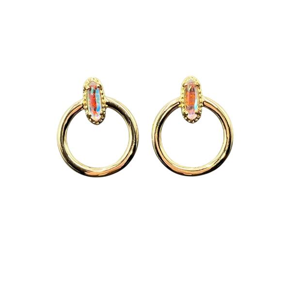Kendra Scott Emma Open Frame Front 14k Gold Plated Dichroic Glass Hoop Earrings - Picture 1 of 11